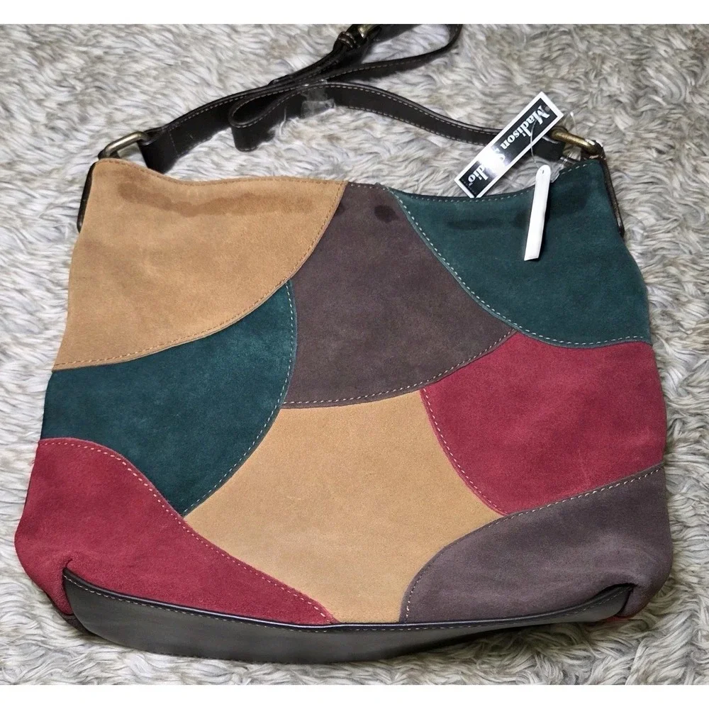 Boho Patchwork Leather Suede Hobo Bag Colorblock Shoulder Purse Y2K Hippie Indie